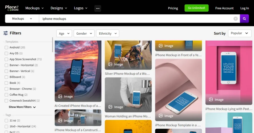 iPhone mockups on Placeit