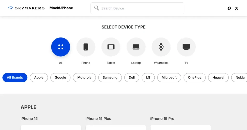 Large device library on MockUPhone