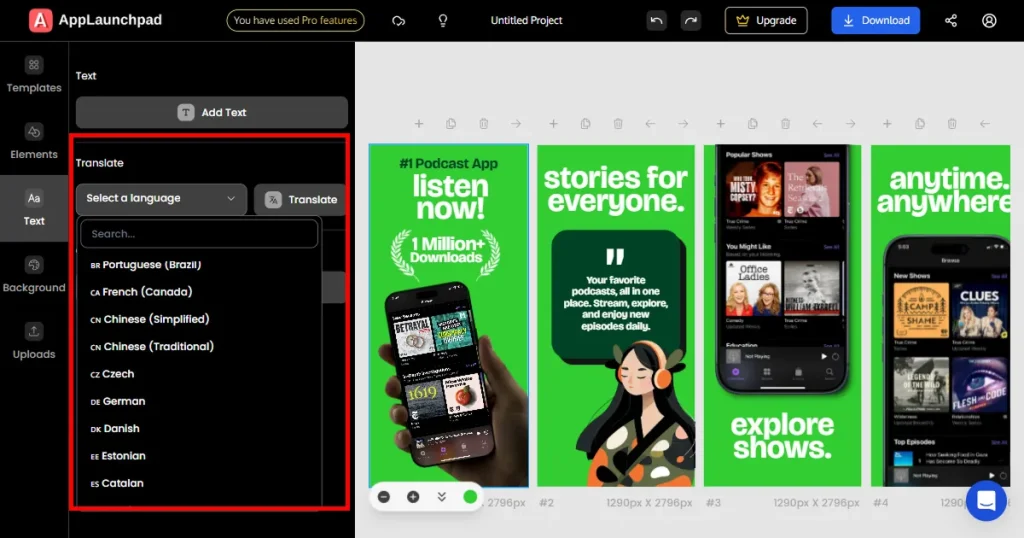 Localize app store screenshots on AppLaunchpad