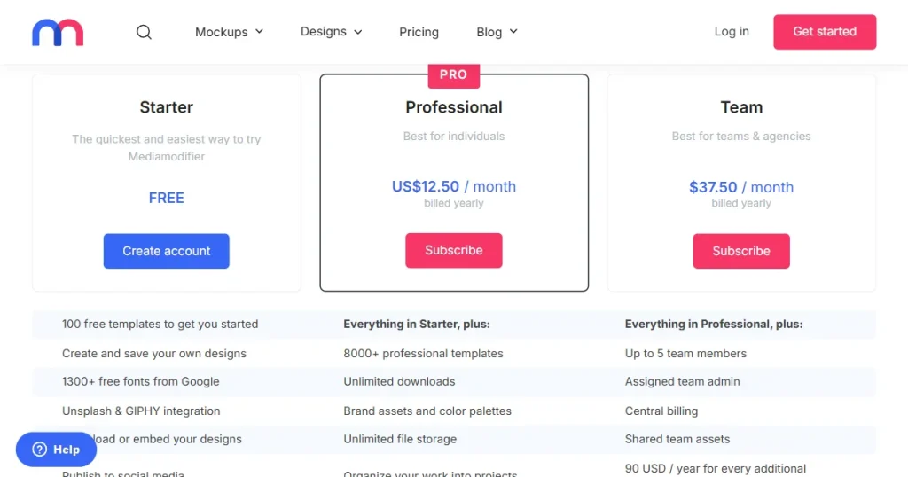 Mediamodifier pricing page