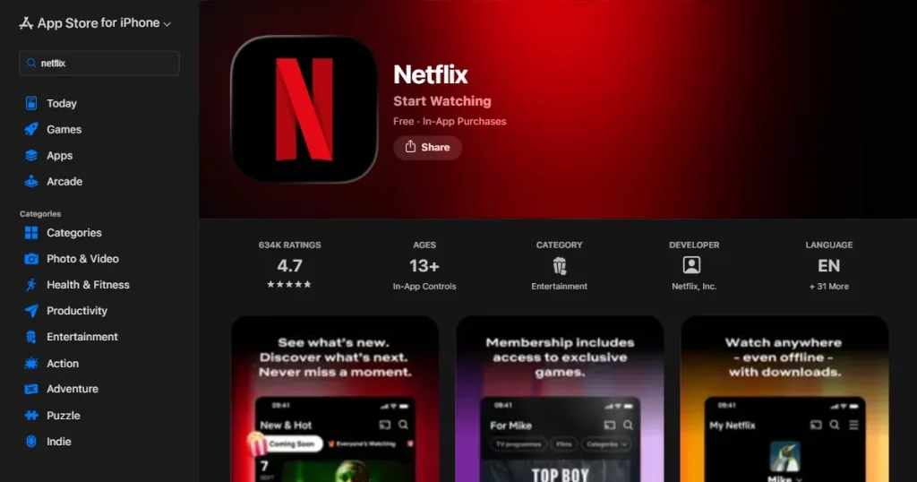 Understand app store screenshot best practices using Netflix as an example