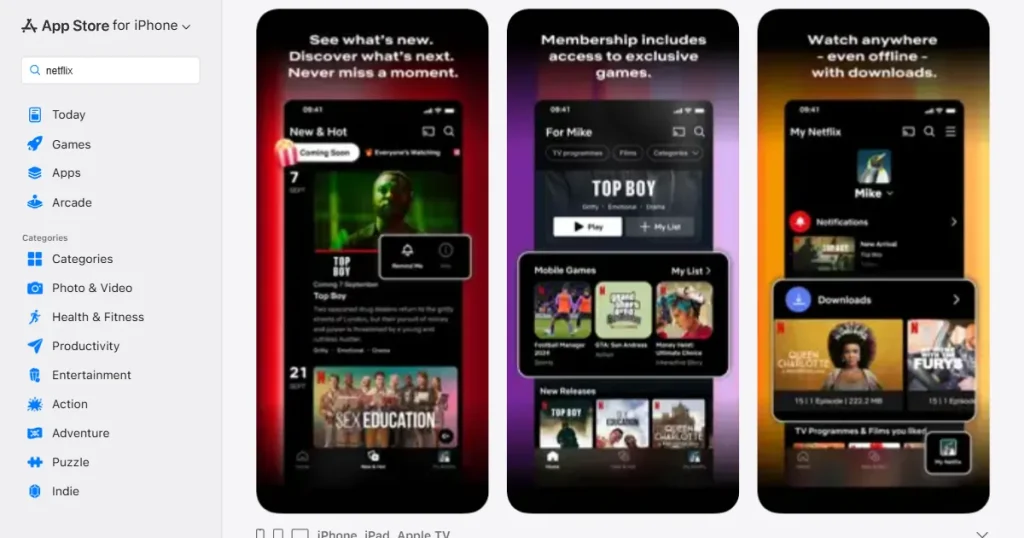Netflix app store screenshots