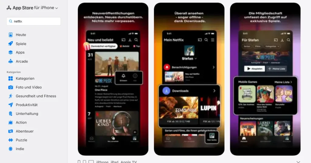 Netflix App localized screenshots