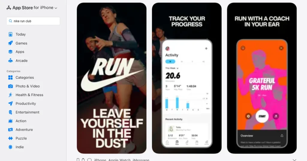 Nike Run Club app store screenshots
