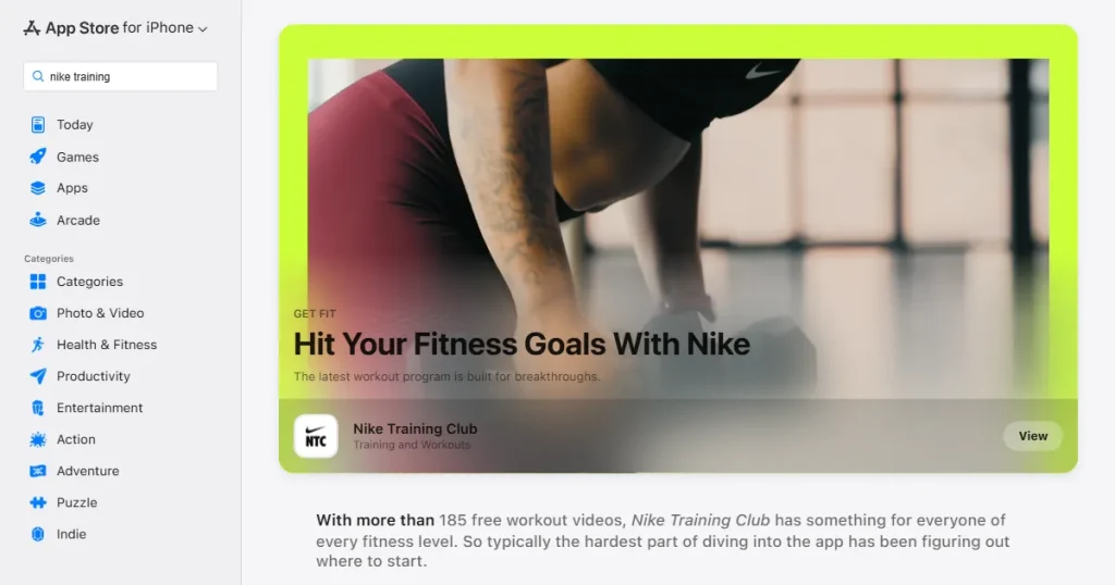 Nike Training Club featured on the App Store