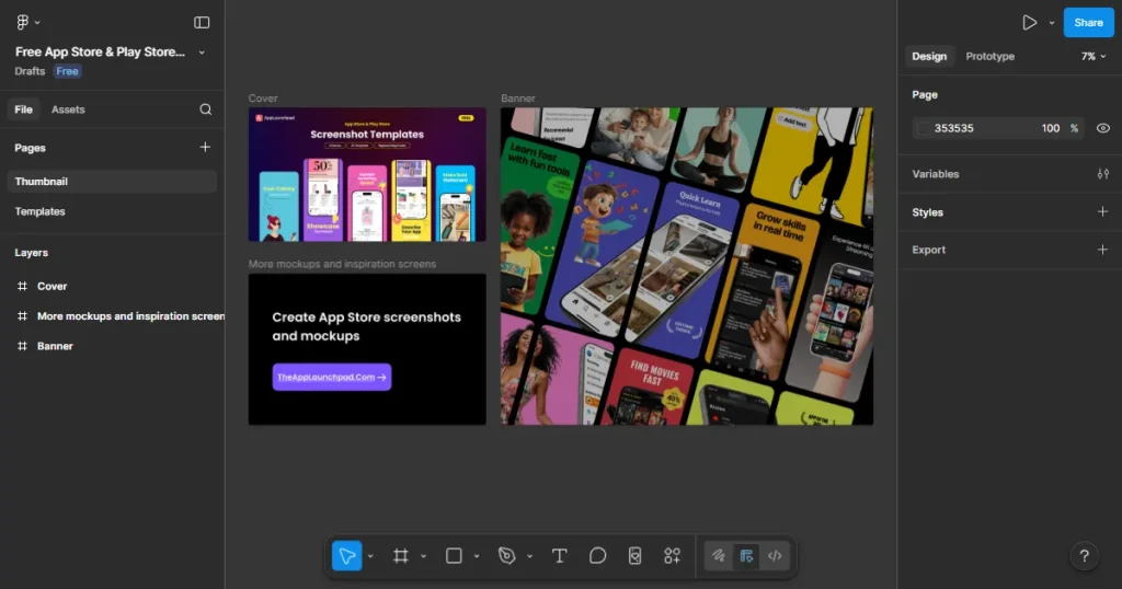 Open app store screenshot templates in your Figma file