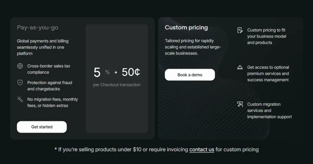 Paddle pricing page