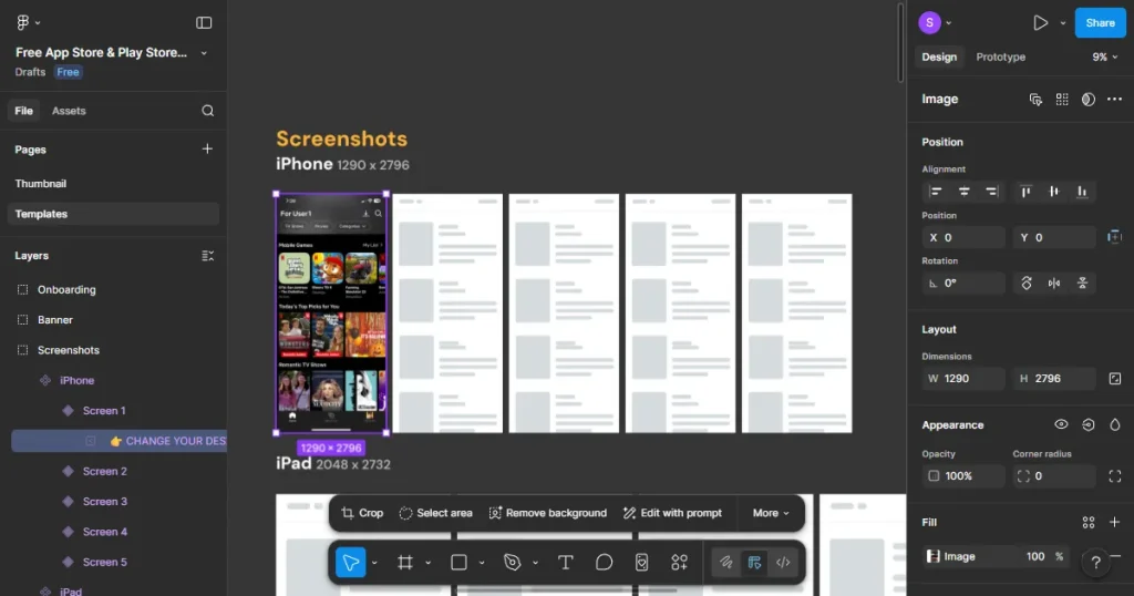 Place the first app screen in the first placeholder
