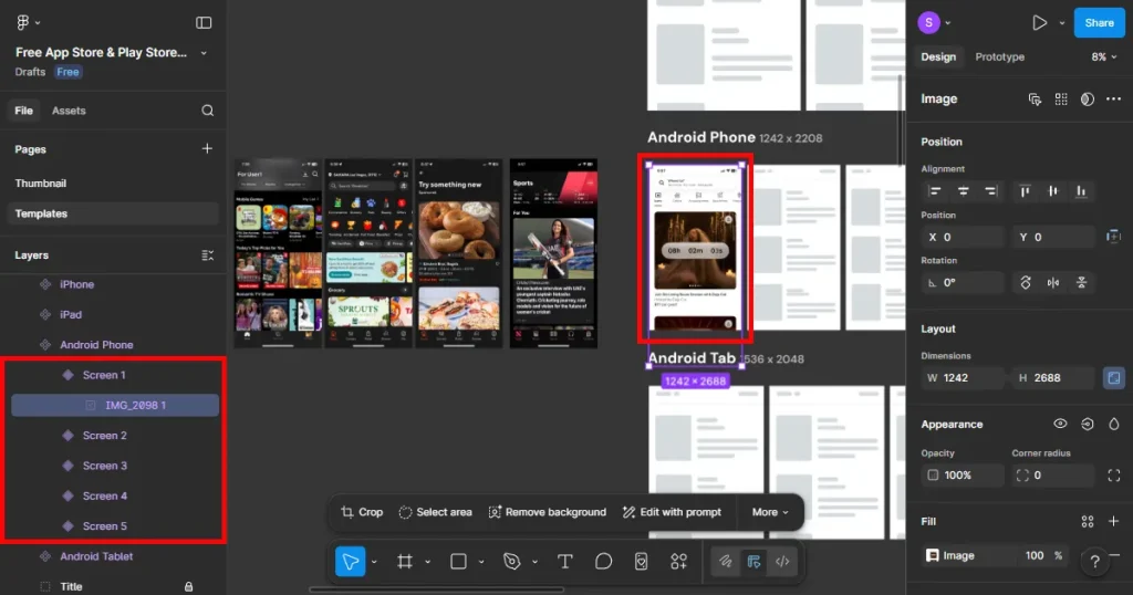 Copy and paste all app screens to the figma file