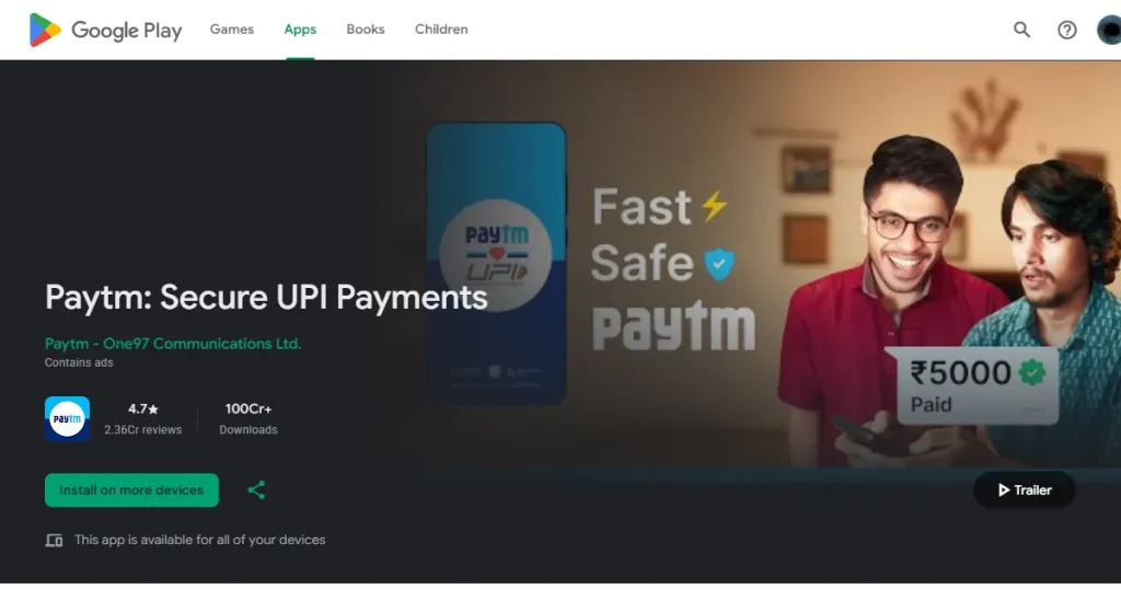 Paytm app preview video on Google Play Store