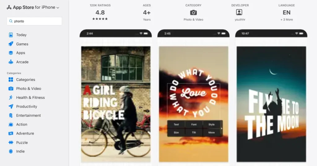 Phonto app store screenshots