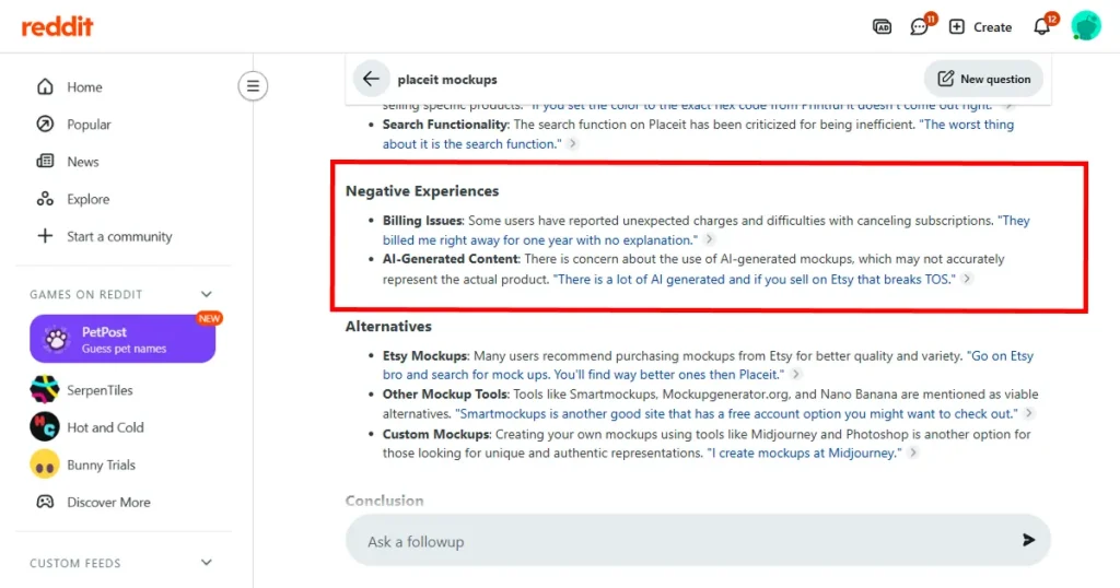 Placeit mockups Reddit AI negetive experiences