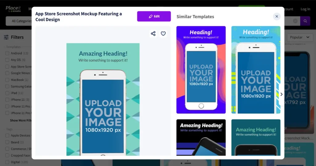 Placeit app store screenshot mockup template