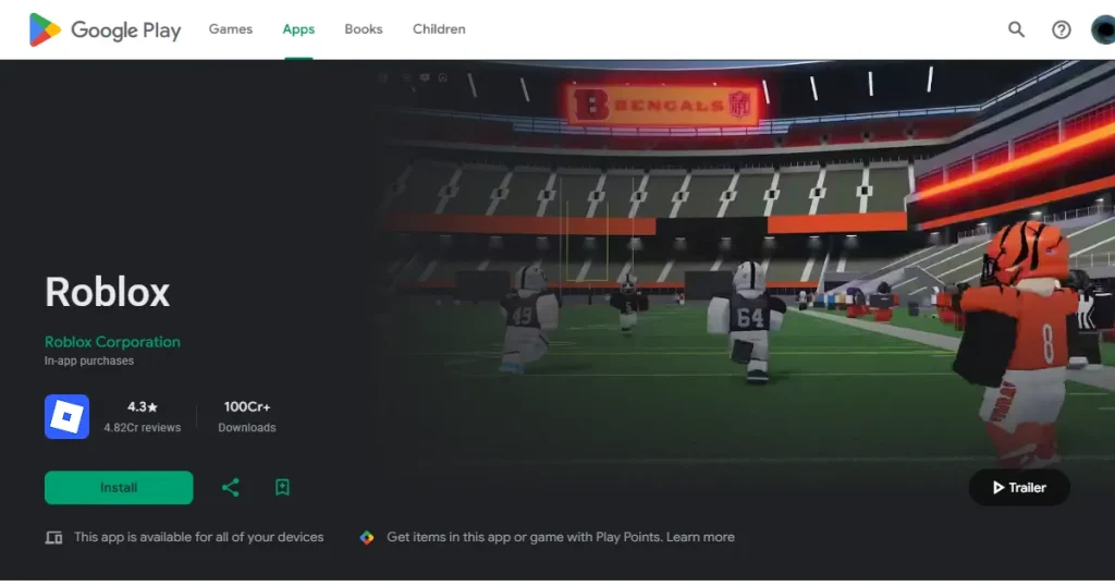 Roblox preview video on Google Play Store