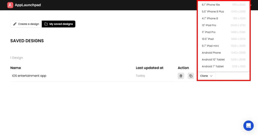 Screenshot cloning support AppLaunchpad