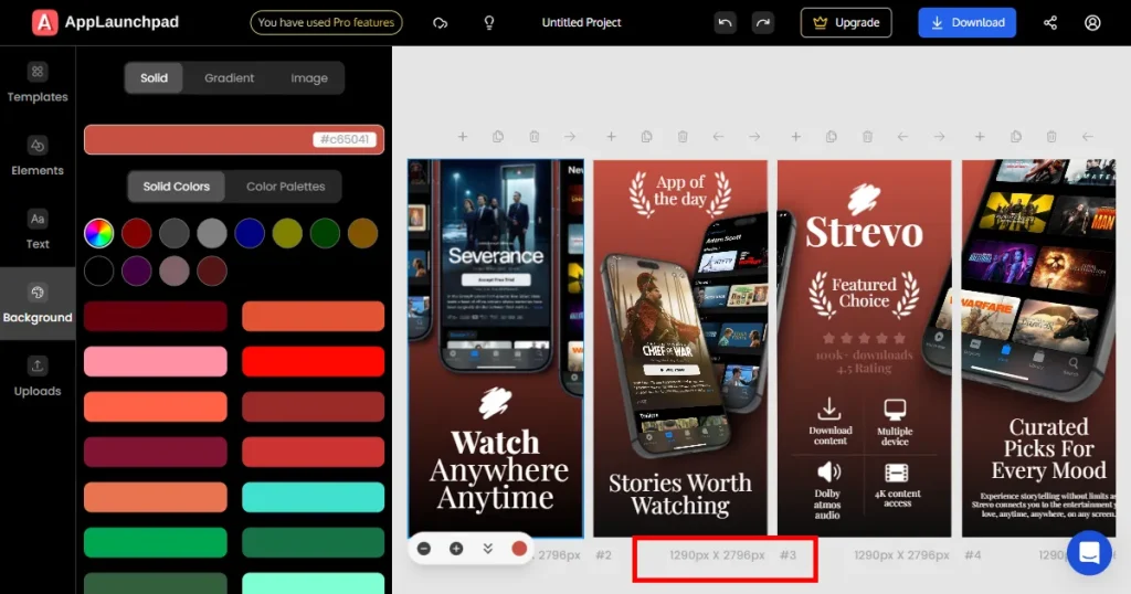 Screenshot dimensions on AppLaunchpad