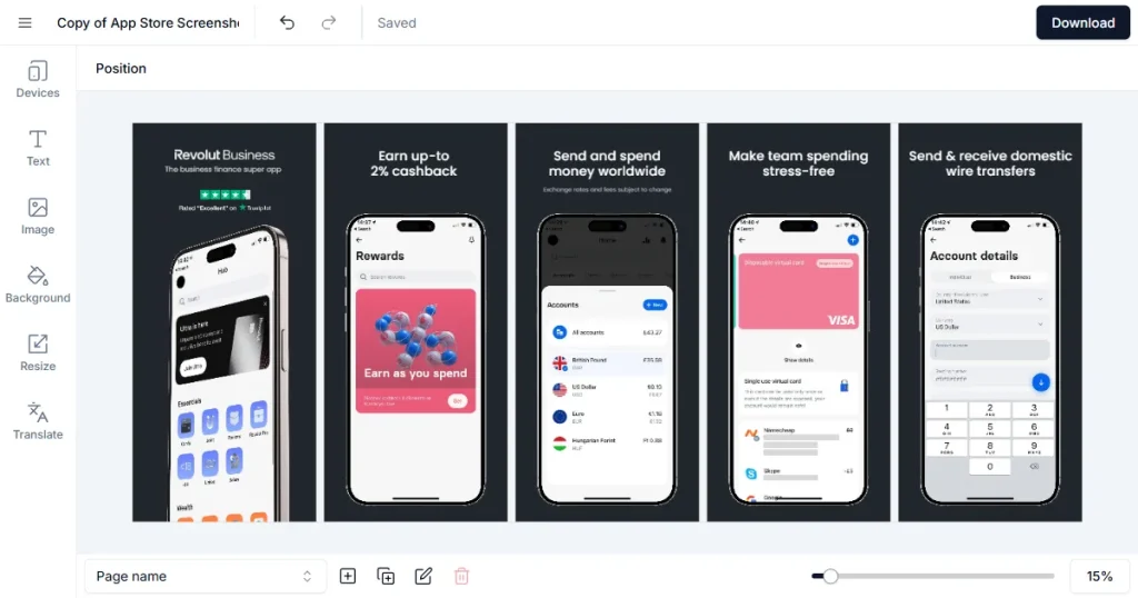 Panoramic app store screenshots on Screenshots.pro