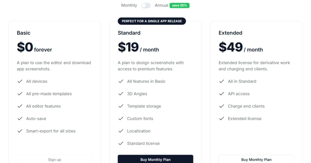 Screenshots Pro pricing