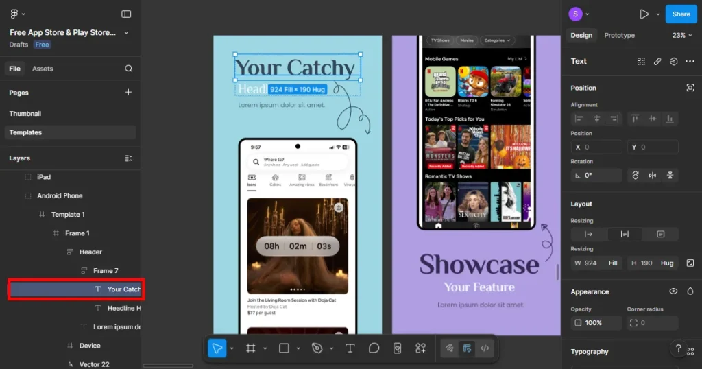 Select the text you want to edit in the play store screenshots