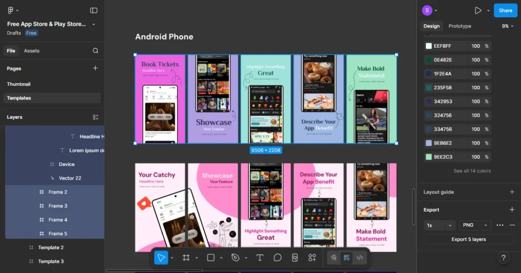 Select the whole play store screenshot templates to export