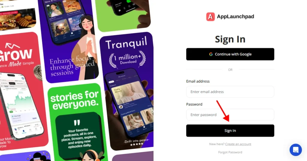 Sign up on AppLaunchpad