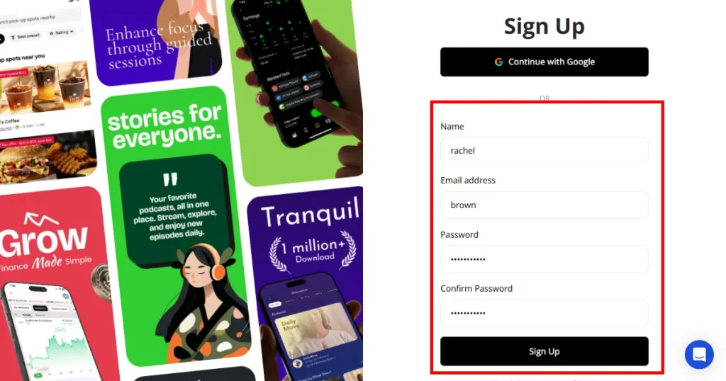 Sign up page on AppLaunchpad