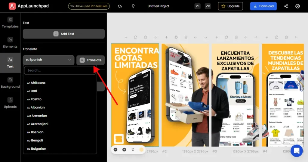 Spanish localized screenshots on AppLaunchpad