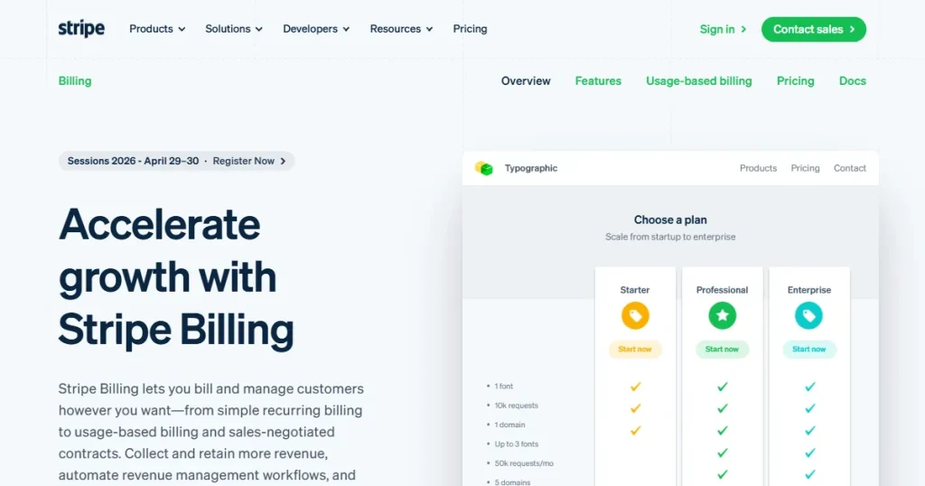 Stripe landing page