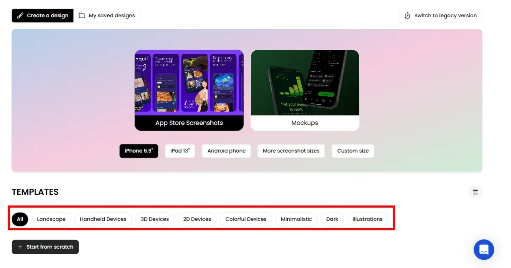 AppLaunchpad template categories