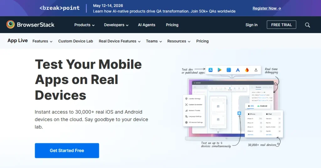 Browserstack landing page