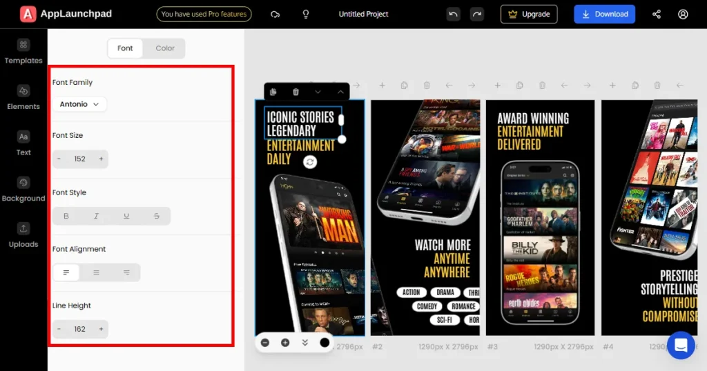 Text editing options on AppLaunchpad