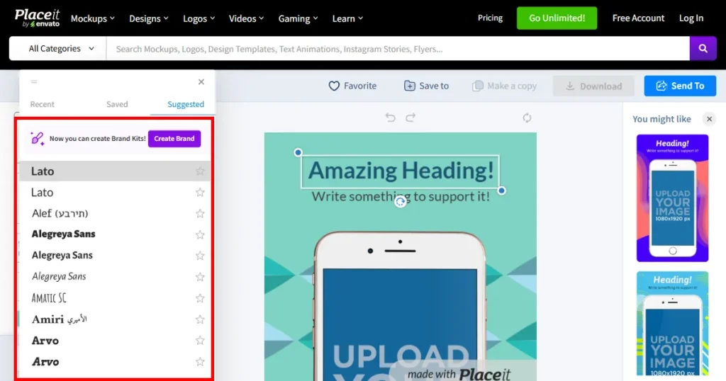 Text editing on Placeit