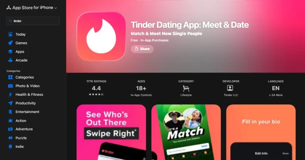 Study apple app store guidelines followed by Tinder