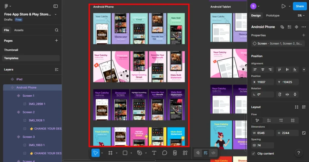 Updated view of the play store screenshots after adding all the app screens