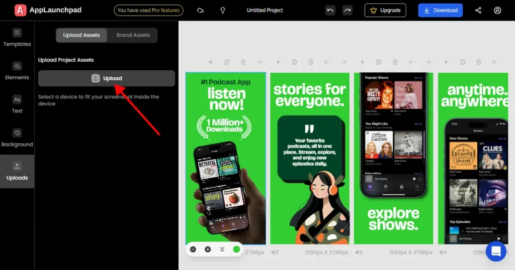 Upload app screens on AppLaunchpad