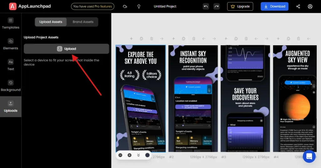 Upload app screens on AppLaunchpad