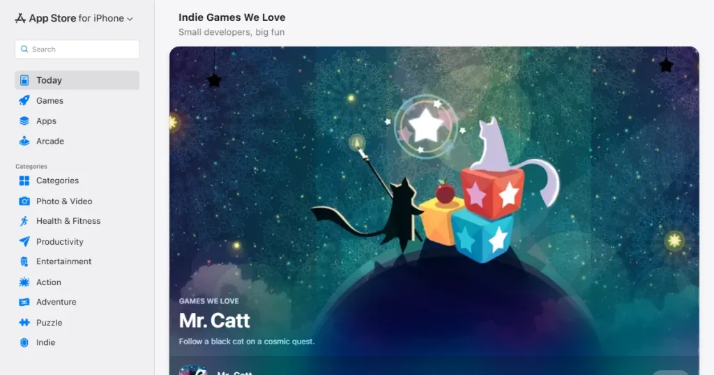 Mr. Cat gaming app featured on the App Store