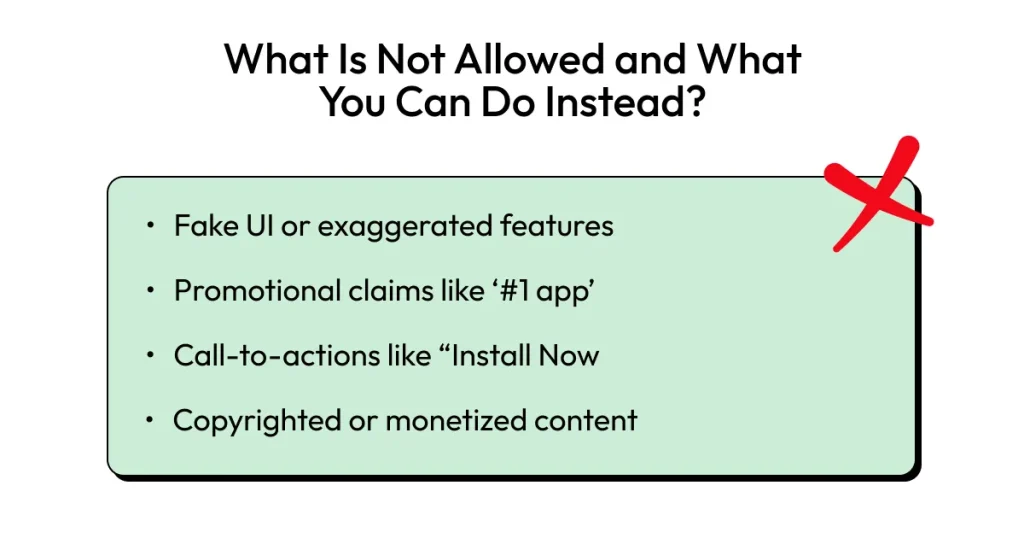 What is not allowed on Google play preview videos