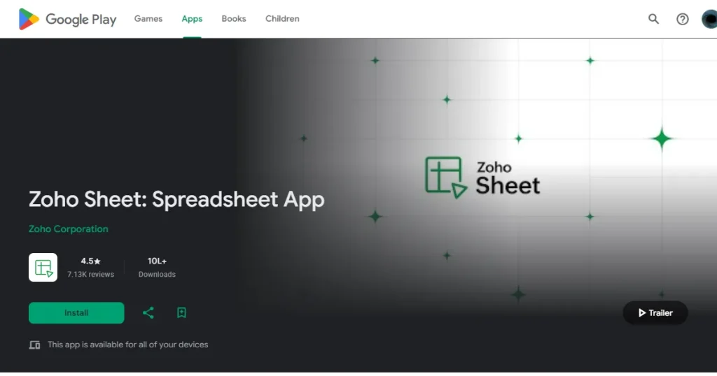 Zoho Sheet preview video on Google Play Store