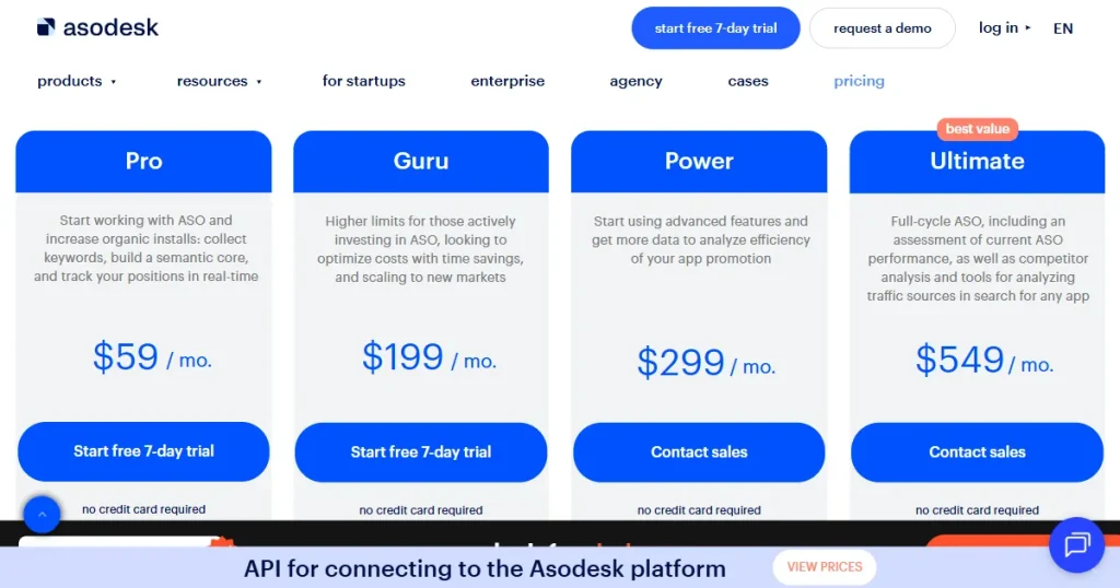 Asodesk pricing page