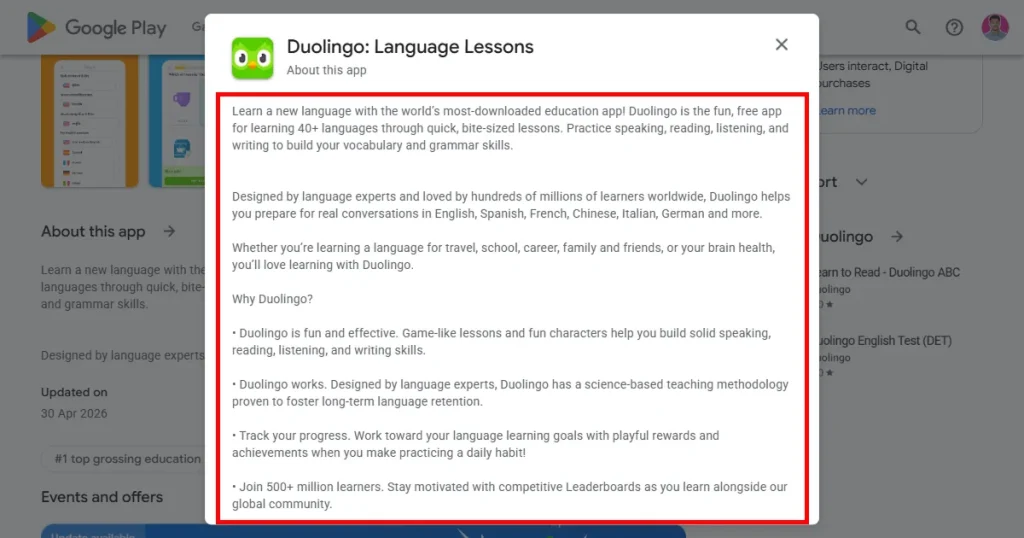 Duolingo app description