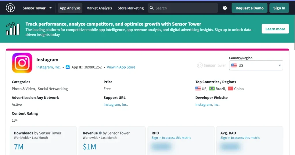 Sensor Tower homepage