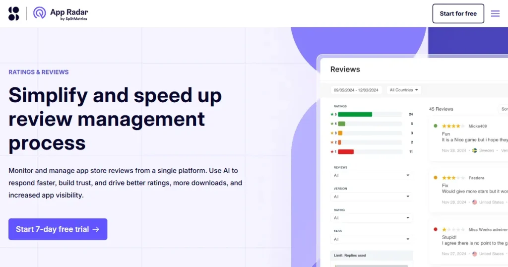 App Radar homepage
