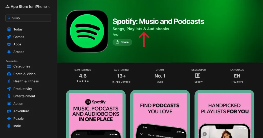 Spotify on Apple app store