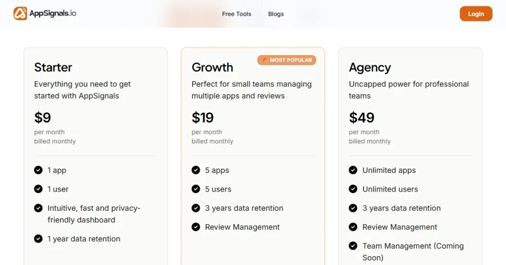 App Signal pricing page