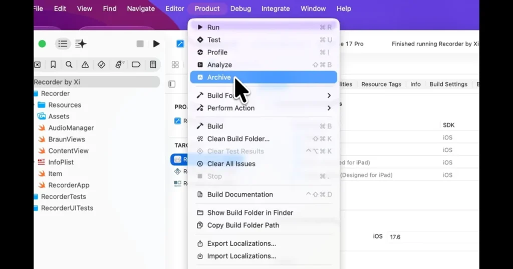 Archiving an app in Xcode