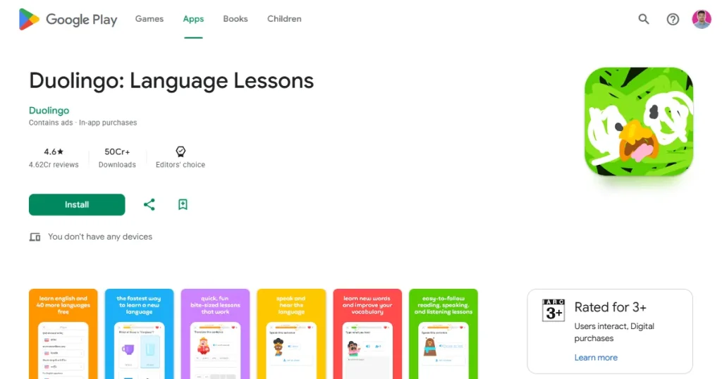 Duolingo Play Store page