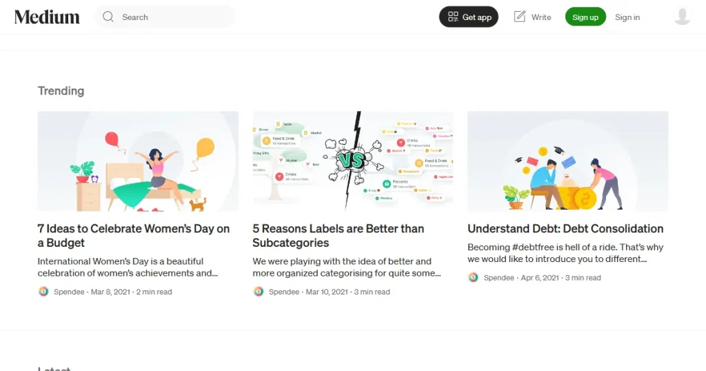 Medium blog page for Spendee