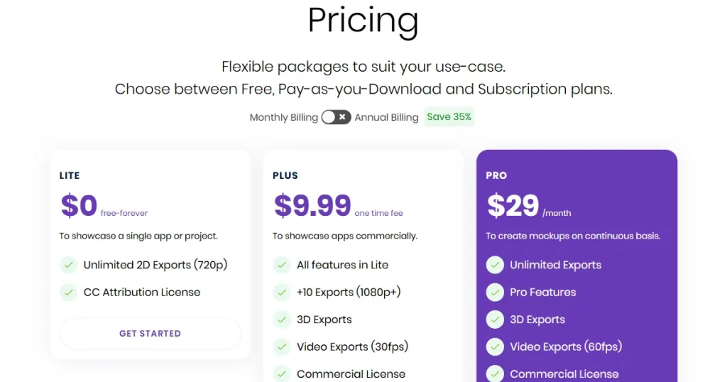 Previewed App pricing page