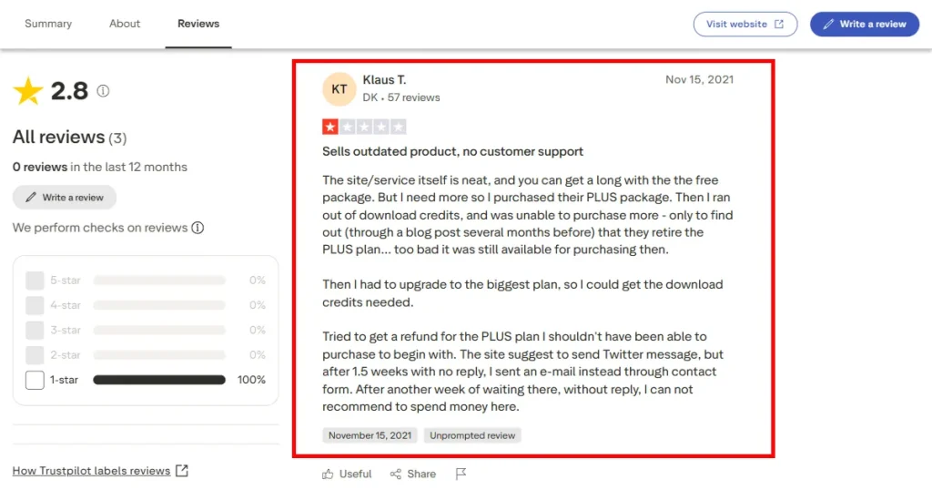 Previewed App review on Trustpilot